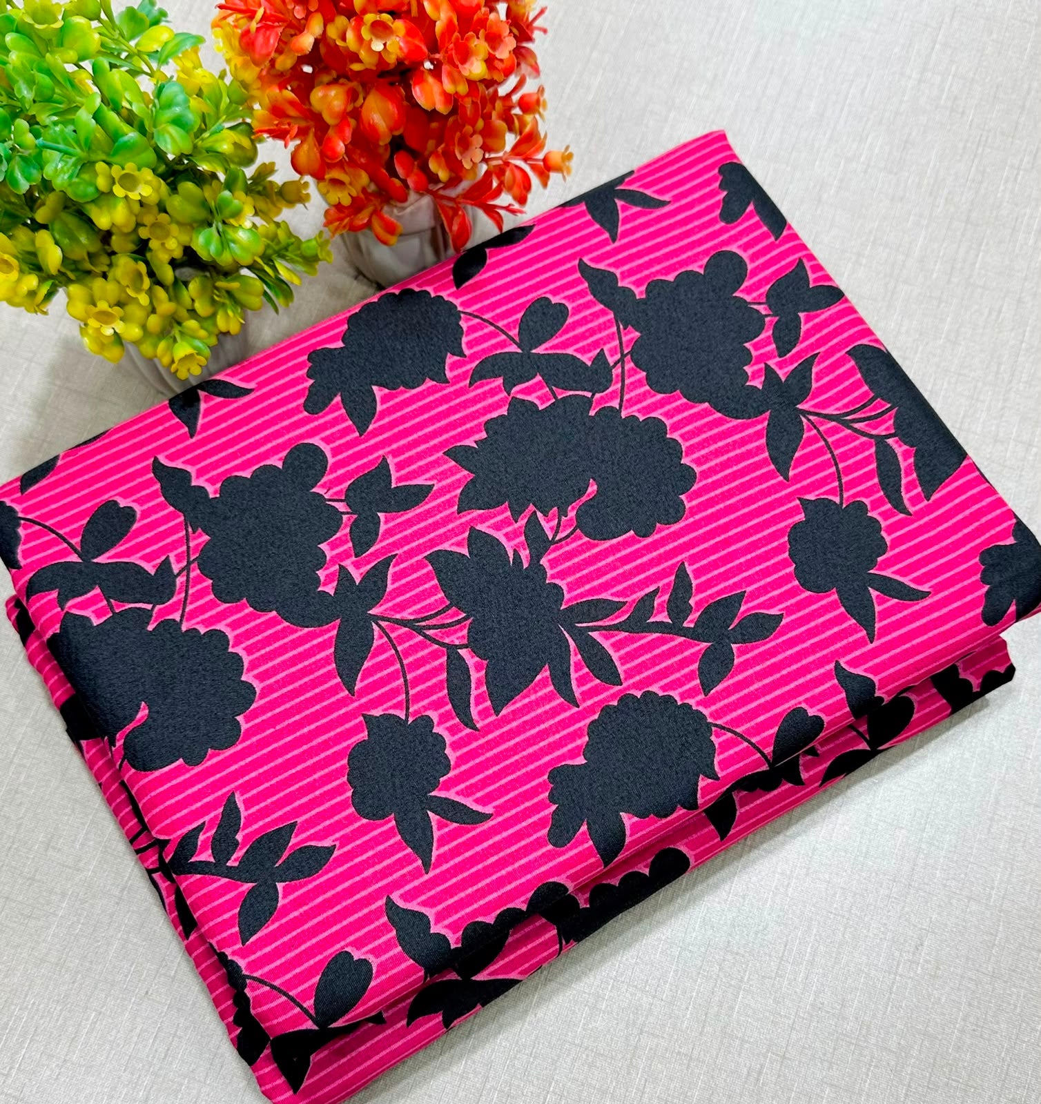 Summer Cotton All over 2pcs Premium Shocking Pink Black Floral Full