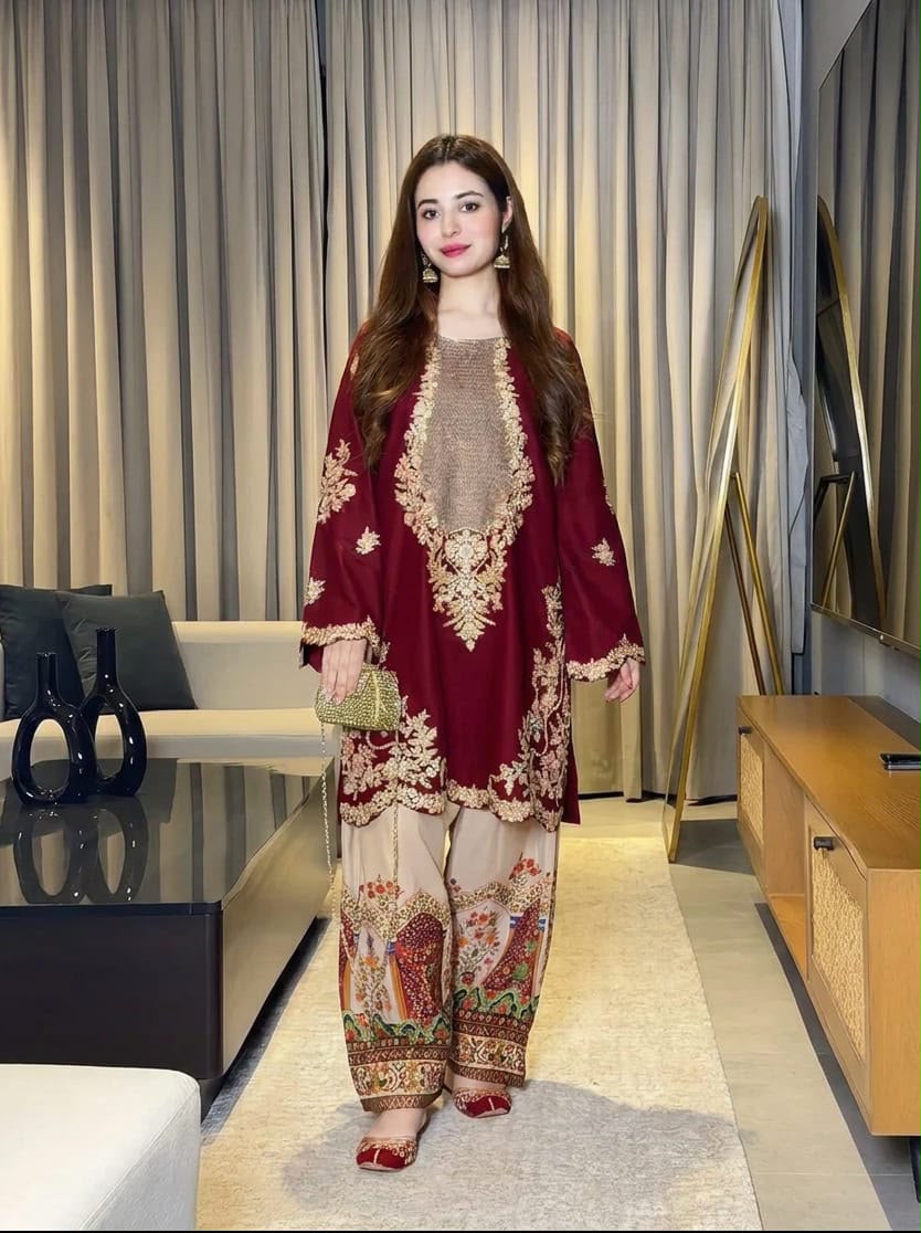 Most Trending Silk Embroidery 2pcs Red