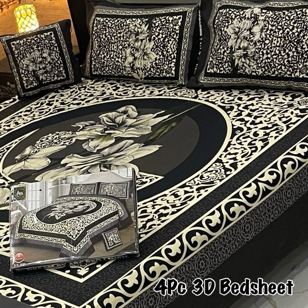 4Pcs 3D Panel Bedsheet Luxury King Size Bedsheets AYPN-00136