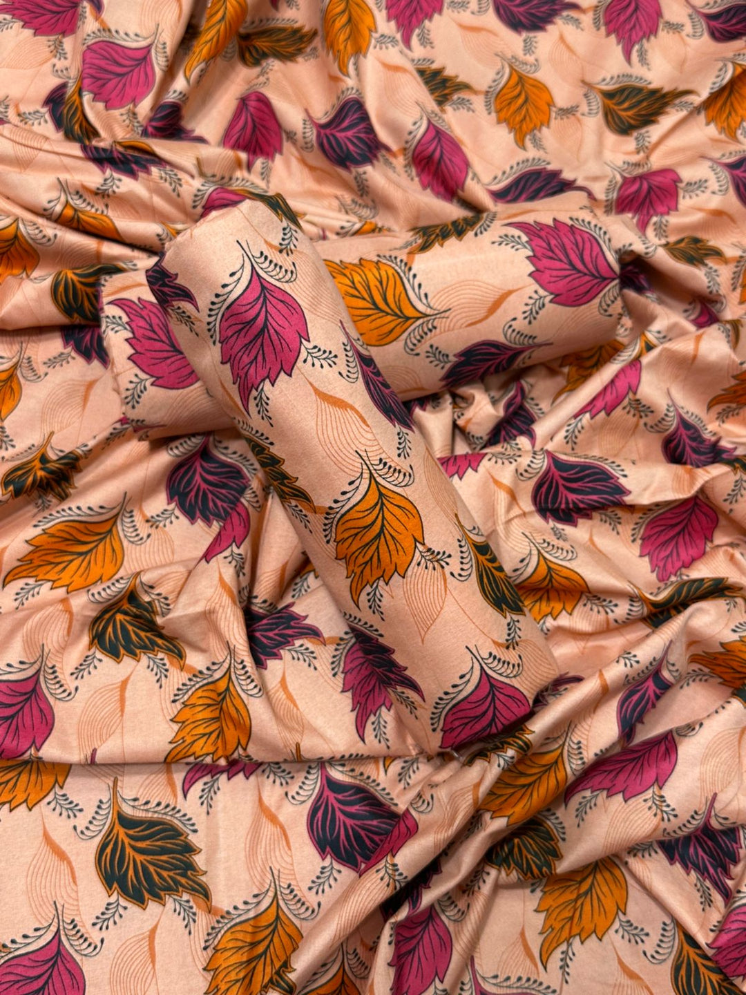 Micro Polo Cotton 2pcs Suit Peach Multi Big leafs