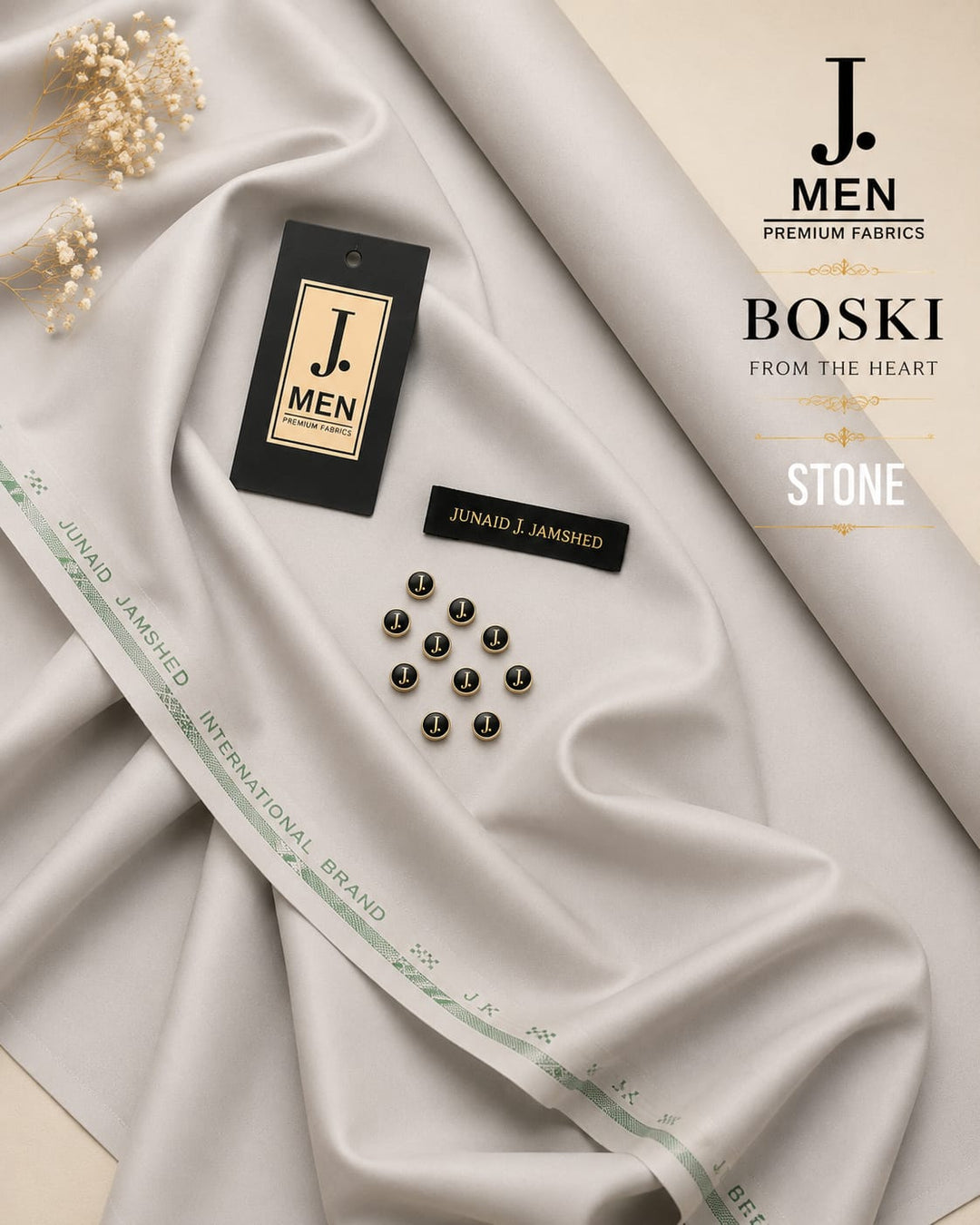 J. Junaid Jamshaid Online Premium Wash & Wear Boski Suiting For Men Stone