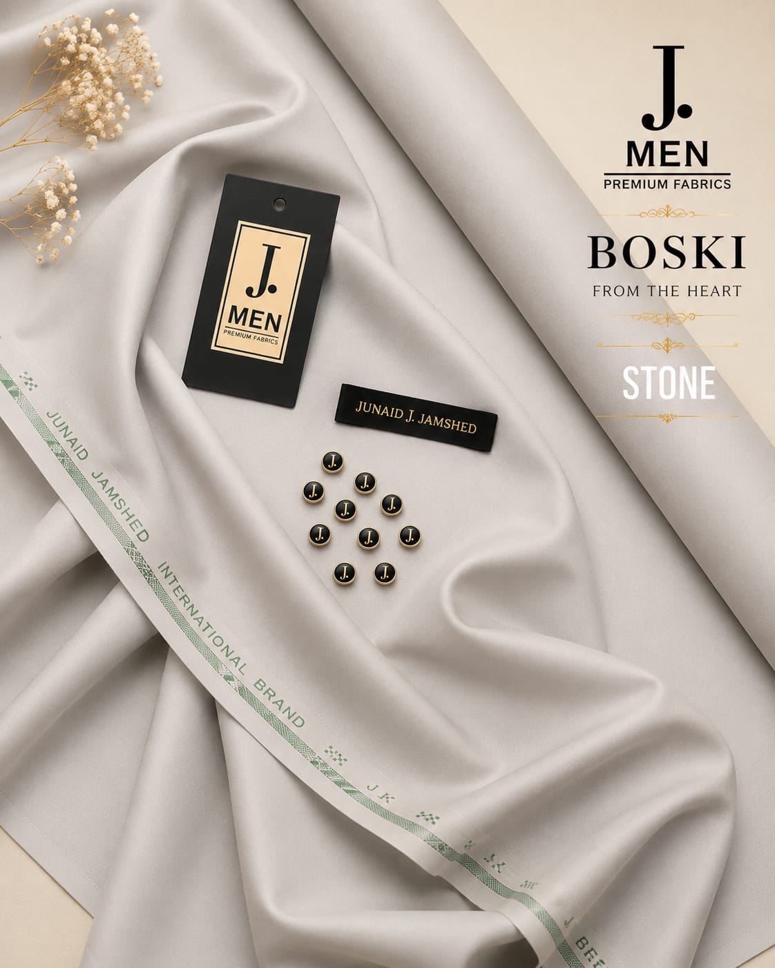 J. Junaid Jamshaid Online Premium Wash & Wear Boski Suiting For Men Stone