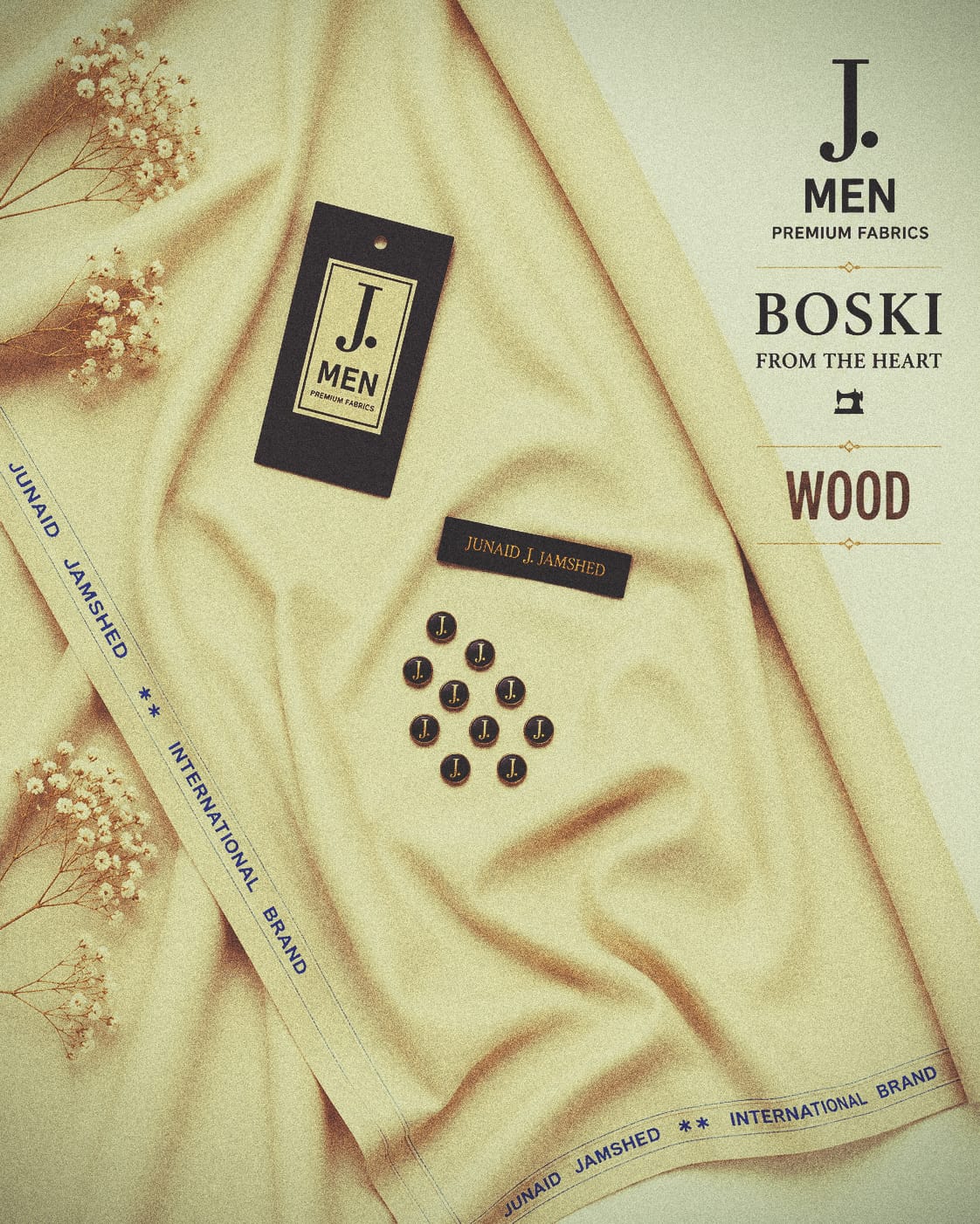 J. Junaid Jamshaid Online Premium Wash & Wear Boski Suiting For Men Wood
