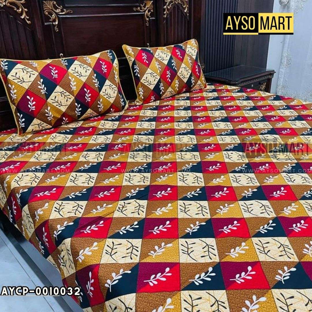 Multi Cherry Red 3D Crystal Cotton Plus Bedsheet AYCP-001032