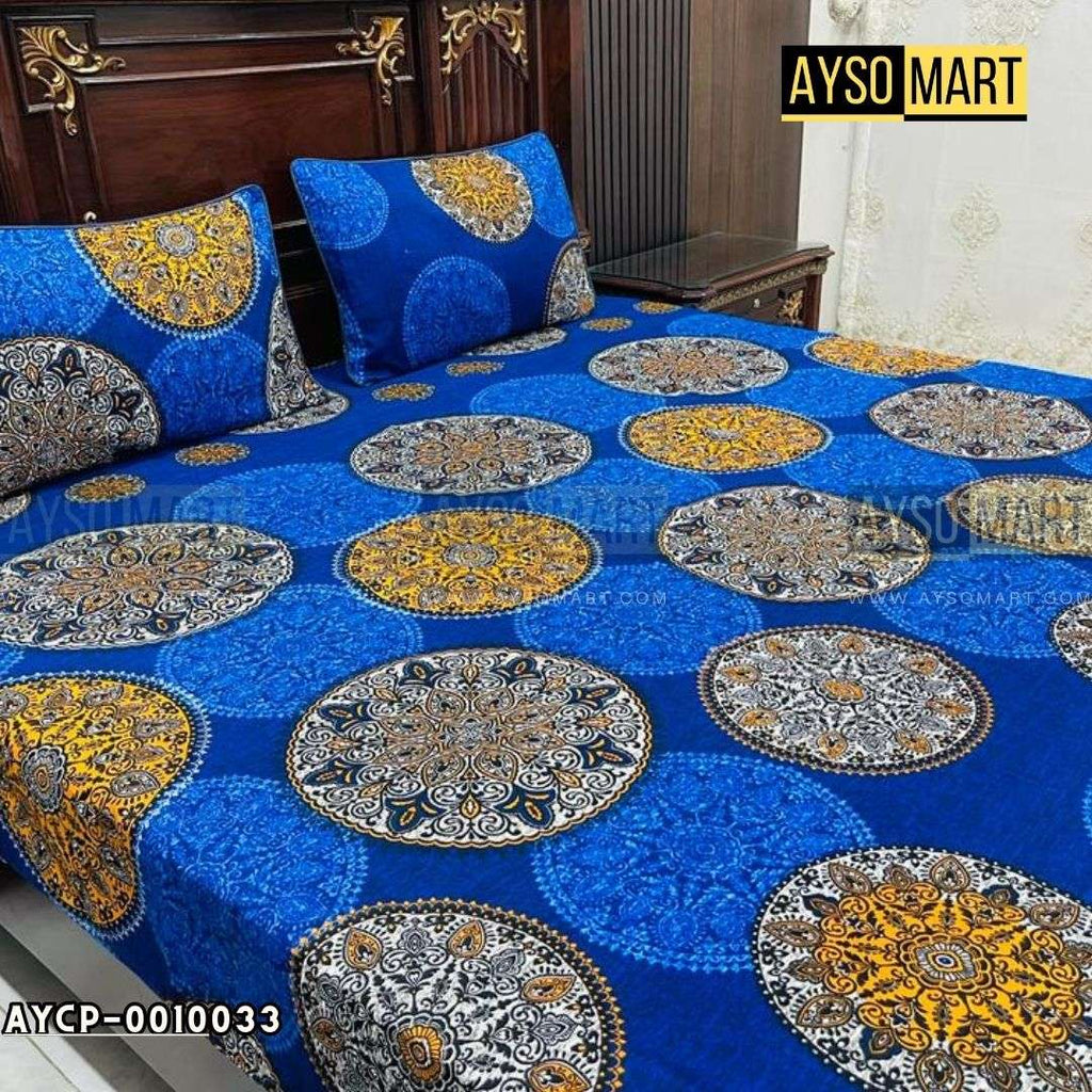 Blue Rings 3D Crystal Cotton Plus Bedsheet AYCP-001033
