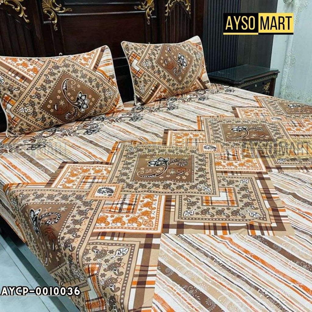 Multi wood Check 3D Crystal Cotton Plus Bedsheet AYCP-001036