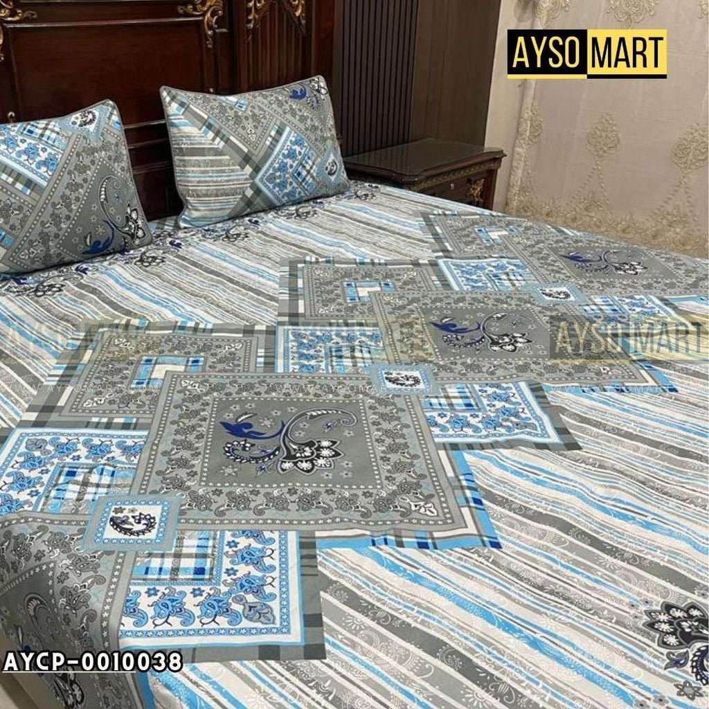 Multi wood Blue 3D Crystal Cotton Plus Bedsheet AYCP-001038
