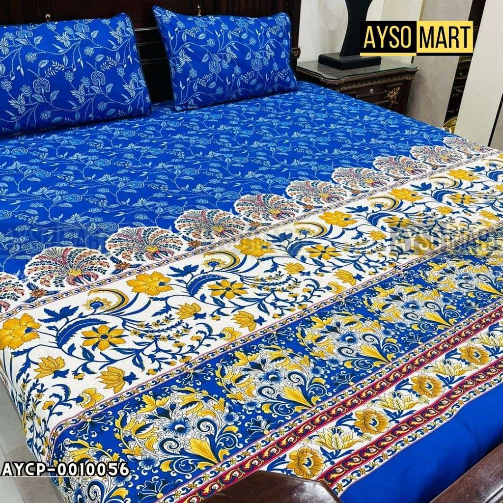 Blue CMFT 3D Crystal Cotton Plus Bedsheet AYCP-001056