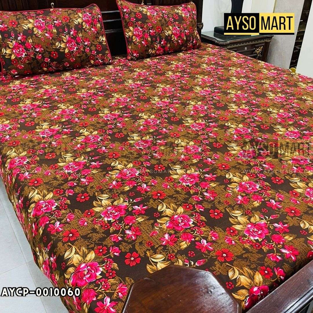 Brown Petals 3D Crystal Cotton Plus Bedsheet AYCP-001060