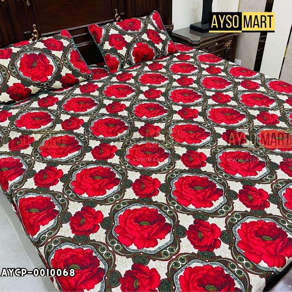 Rose Round 3D Crystal Cotton Plus Bedsheet AYCP-001068