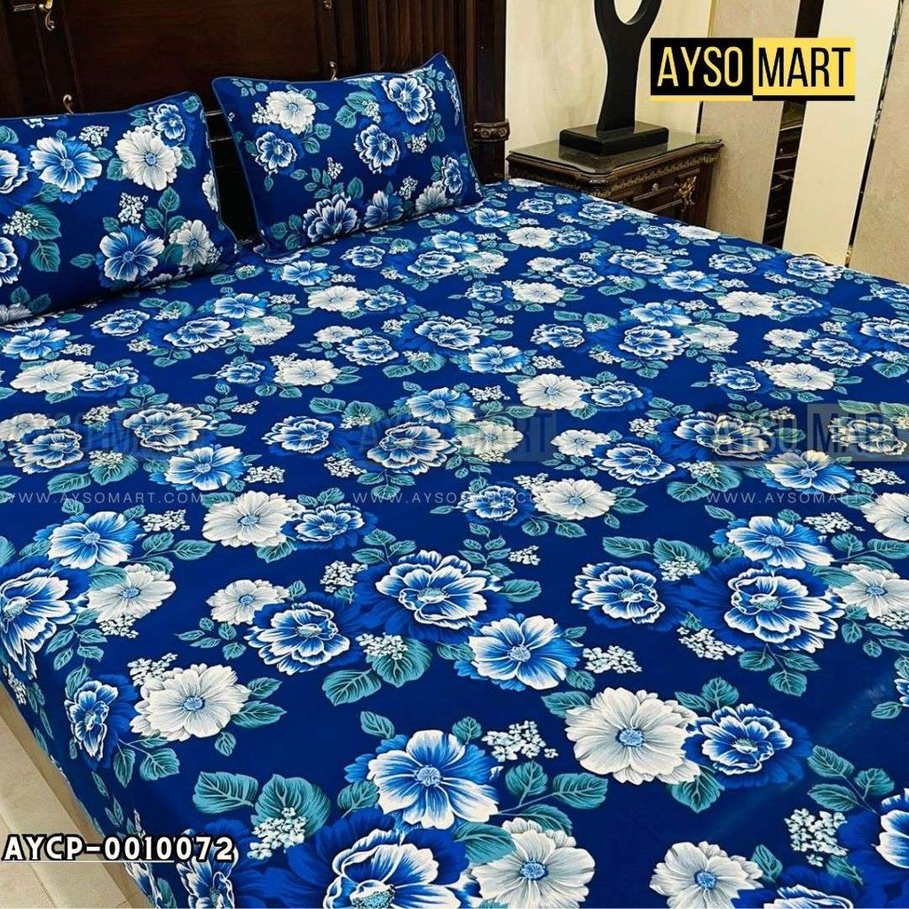 Navy Floral Ocean 3D Crystal Cotton Plus Bedsheet AYCP-001072