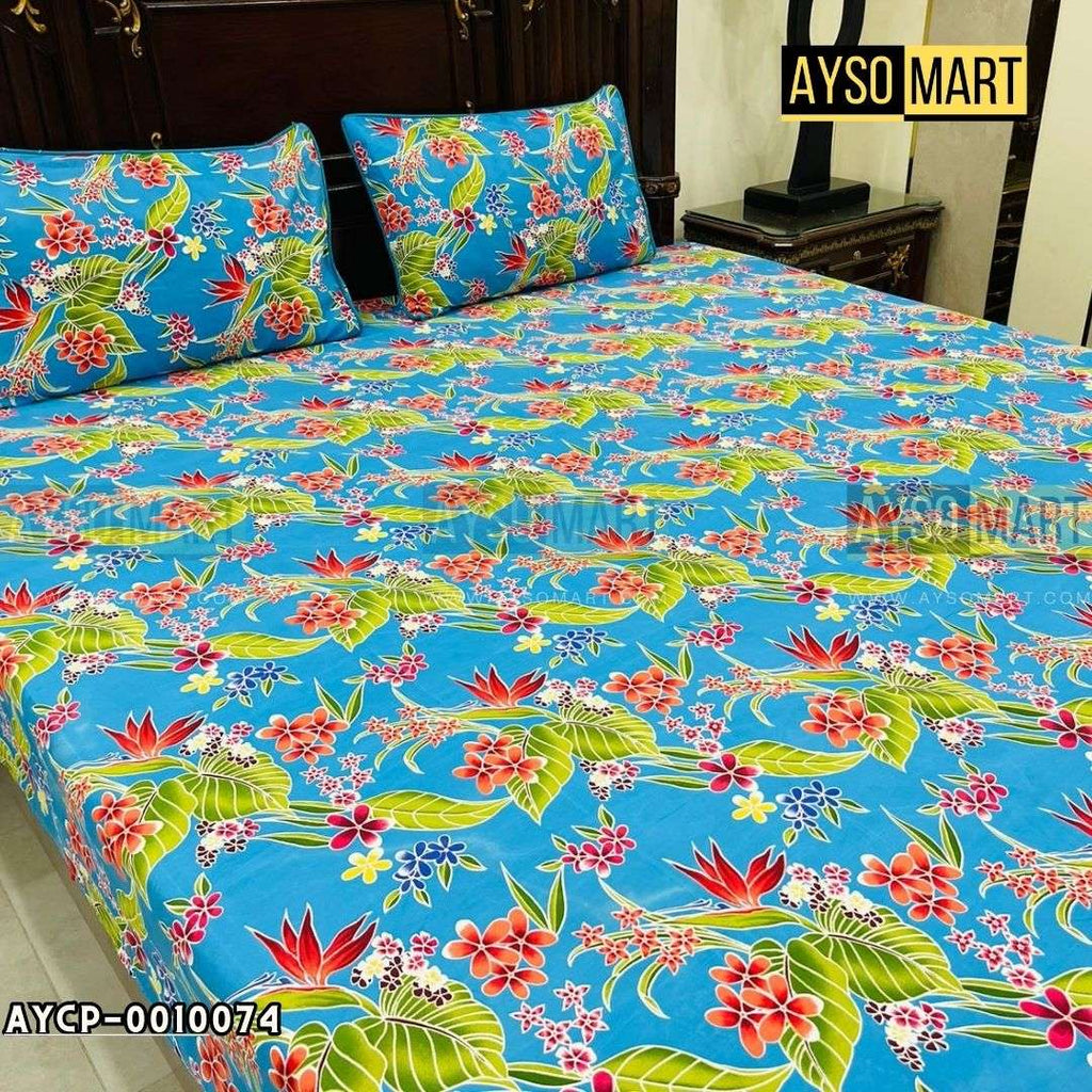 Green Leaf 3D Crystal Cotton Plus Bedsheet AYCP-001074