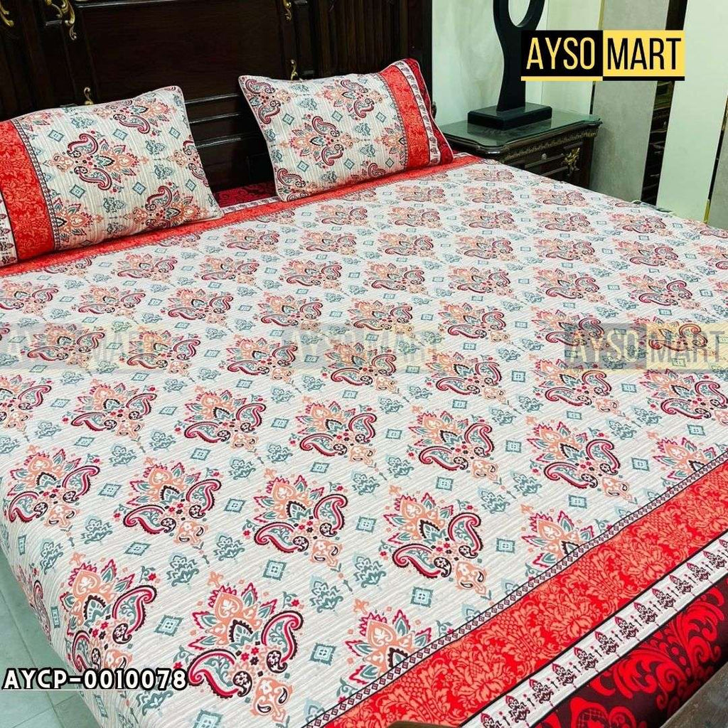 Red Filago 3D Crystal Cotton Plus Bedsheet AYCP-001078