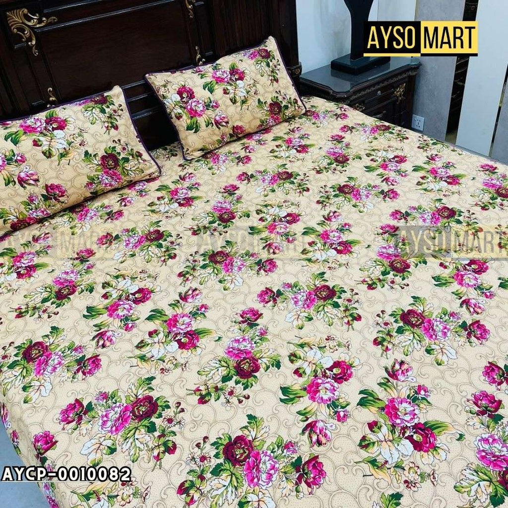 Neon Rose Busket 3D Crystal Cotton Plus Bedsheet AYCP-001082