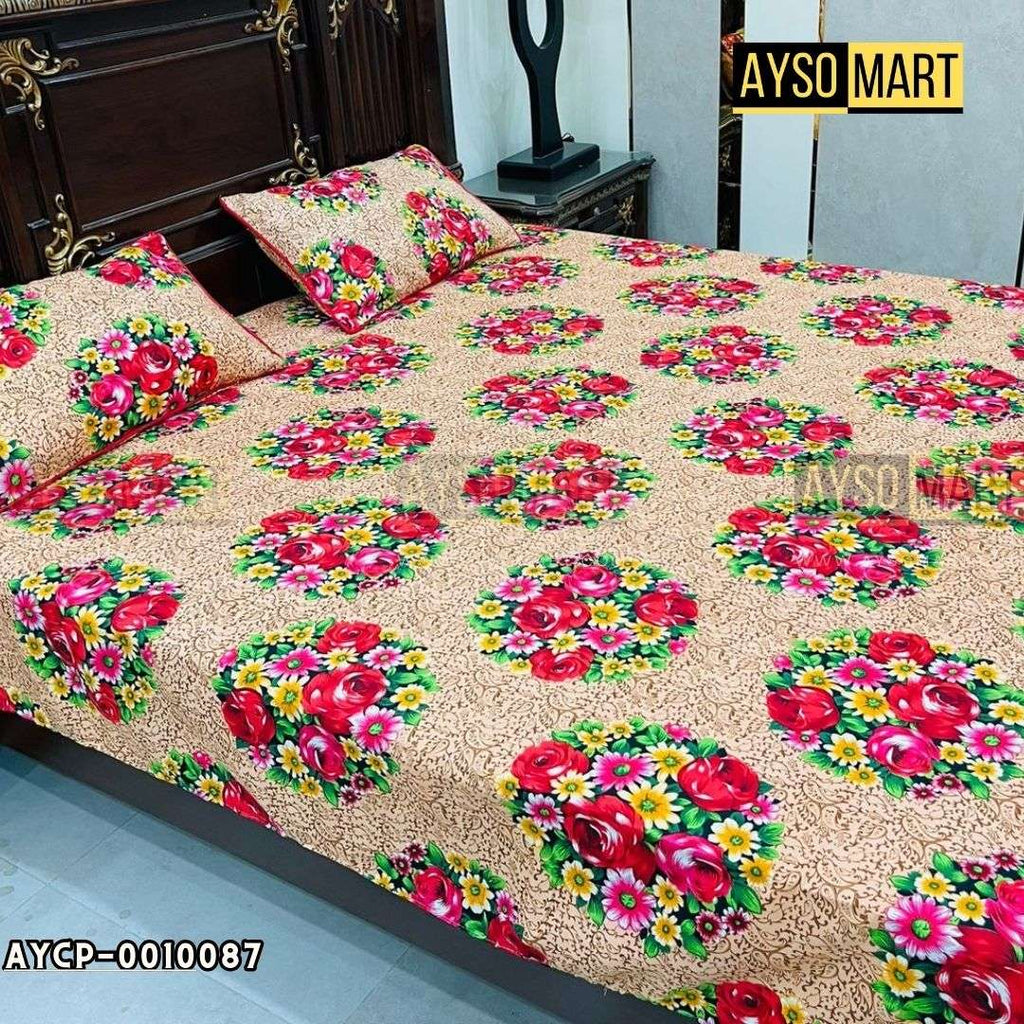 Floral Tray 3D Crystal Cotton Plus Bedsheet AYCP-001087