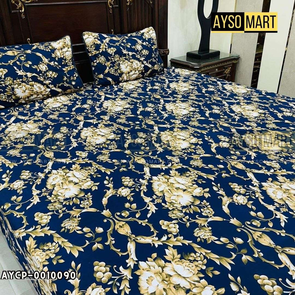 Gold Chains Blue 3D Crystal Cotton Plus Bedsheet AYCP-001090