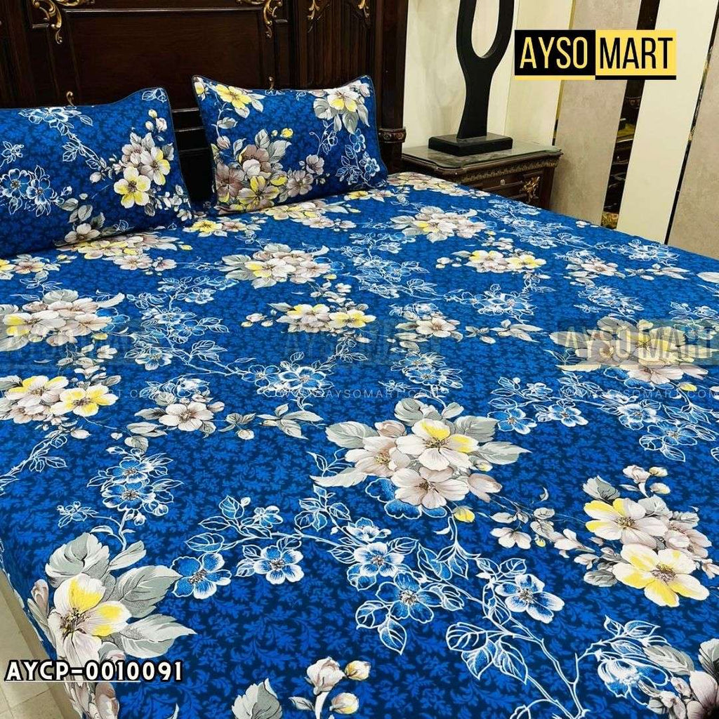 Blue n White 3D Crystal Cotton Plus Bedsheet AYCP-001091