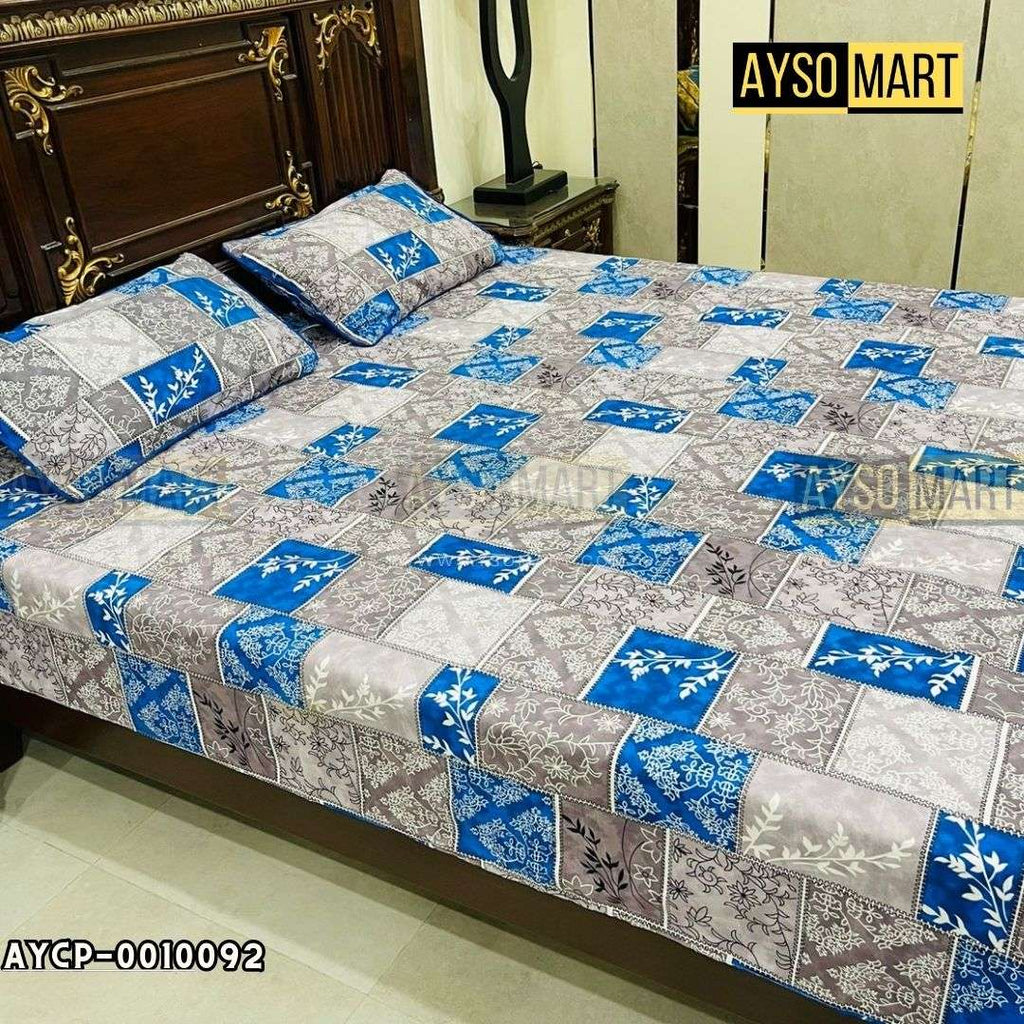 Bluish Square 3D Crystal Cotton Plus Bedsheet AYCP-001092