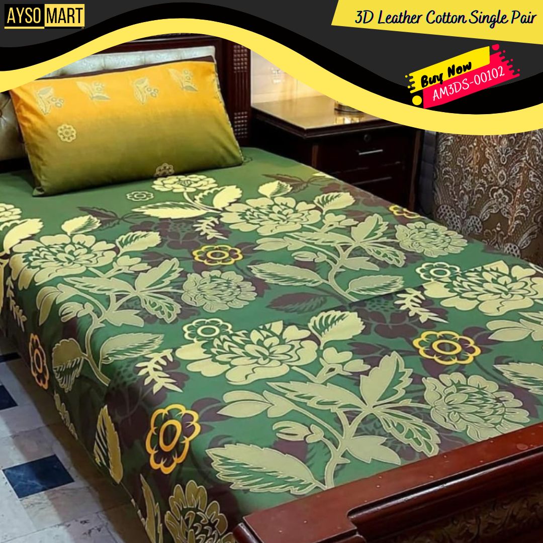 3D Leather Cotton Single Pair Bedsheet AM3DS-00102