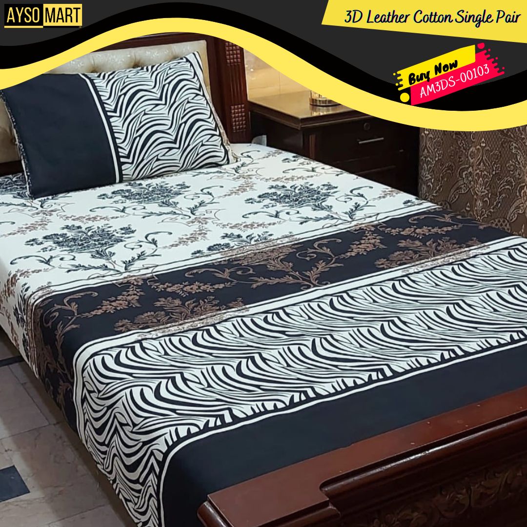 3D Leather Cotton Single Pair Bedsheet AM3DS-00103