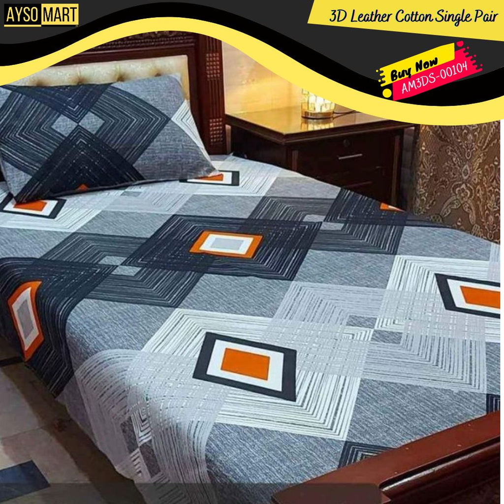 3D Leather Cotton Single Pair Bedsheet AM3DS-00104