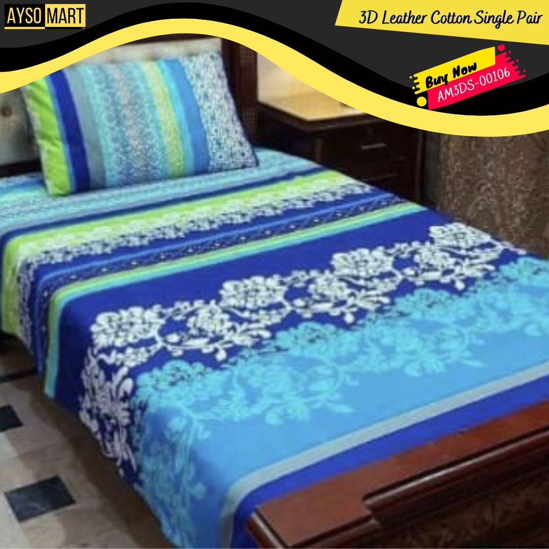 3D Leather Cotton Single Pair Bedsheet AM3DS-00106