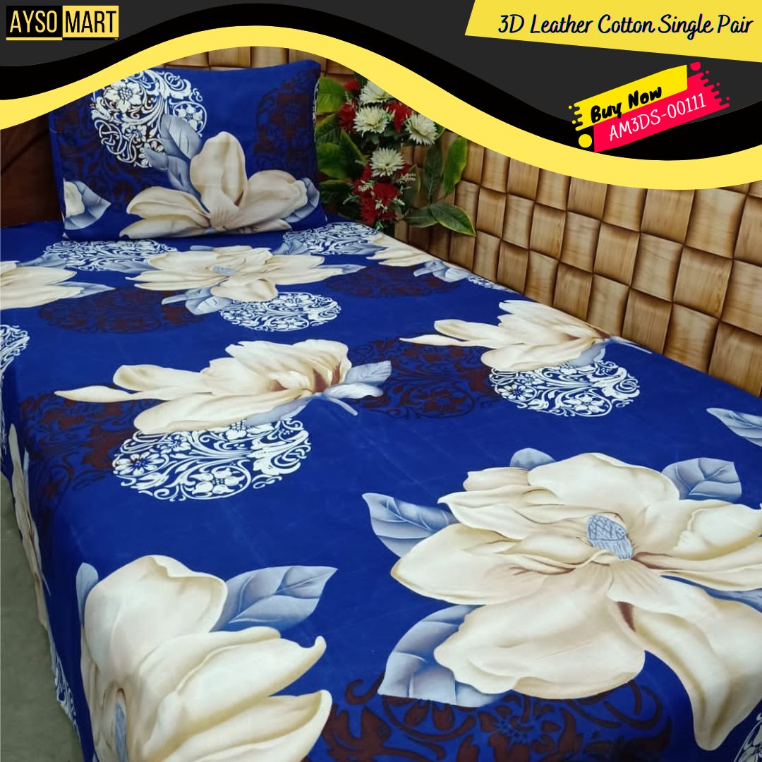 3D Leather Cotton Single Pair Bedsheet AM3DS-00111