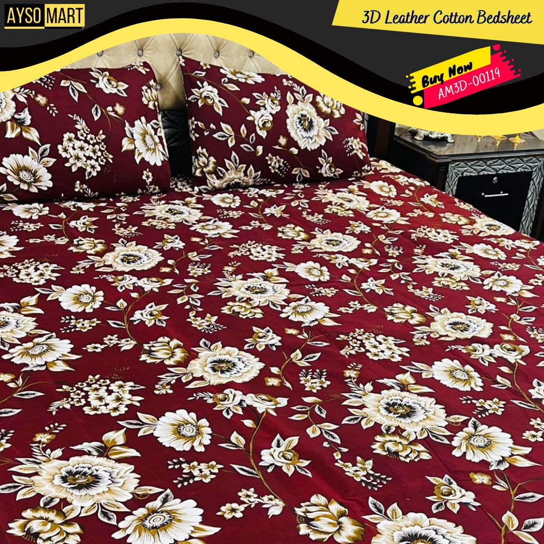 3D Leather Cotton Bedsheet AM3D-00119