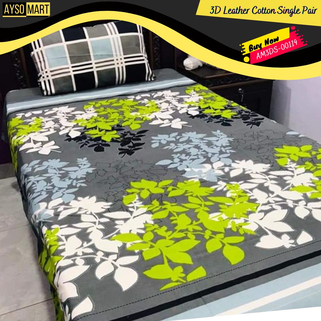 3D Leather Cotton Single Pair Bedsheet AM3DS-00119