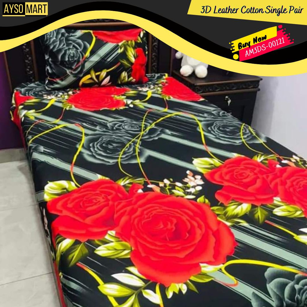 3D Leather Cotton Single Pair Bedsheet AM3DS-00121