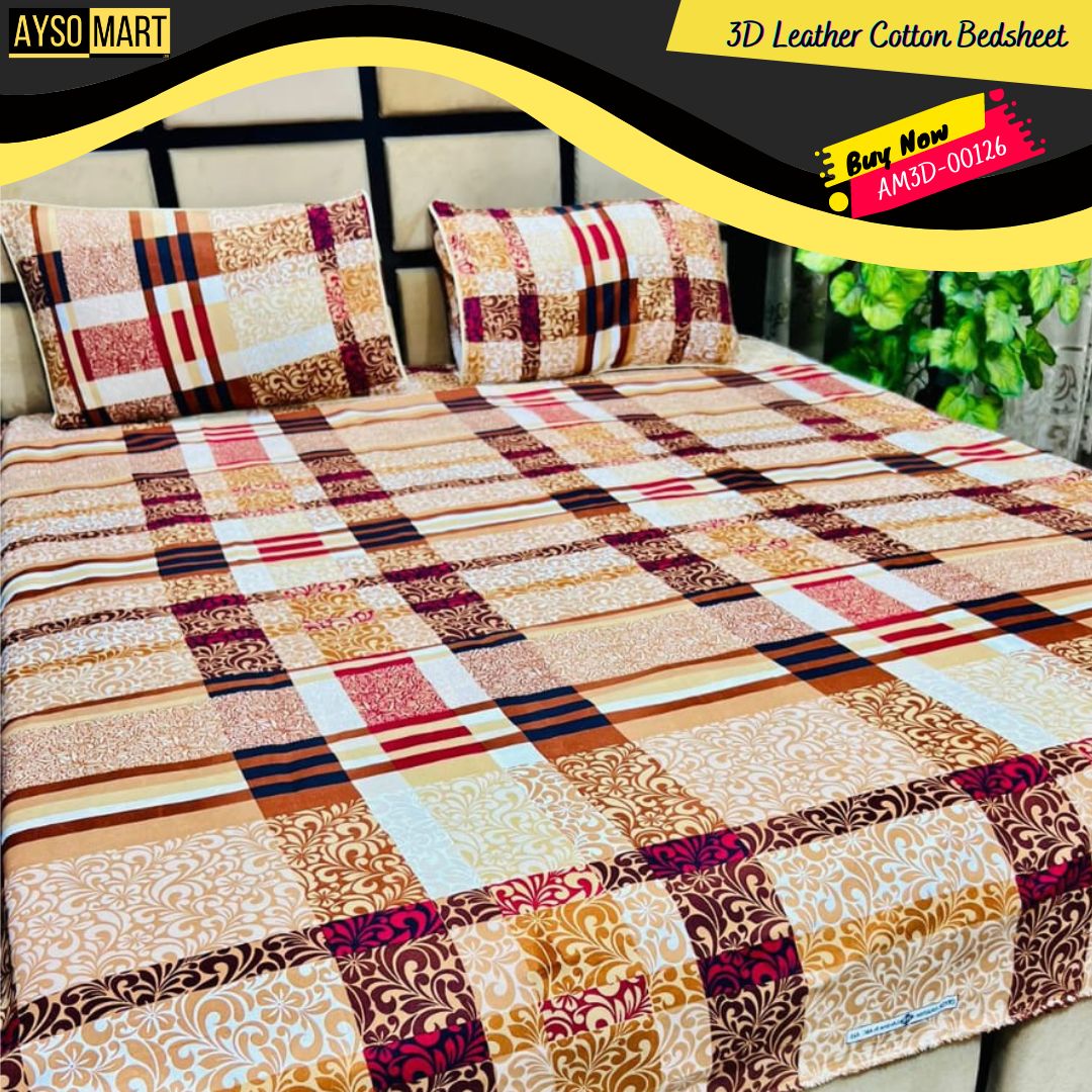 3D Leather Cotton Bedsheet AM3D-00126