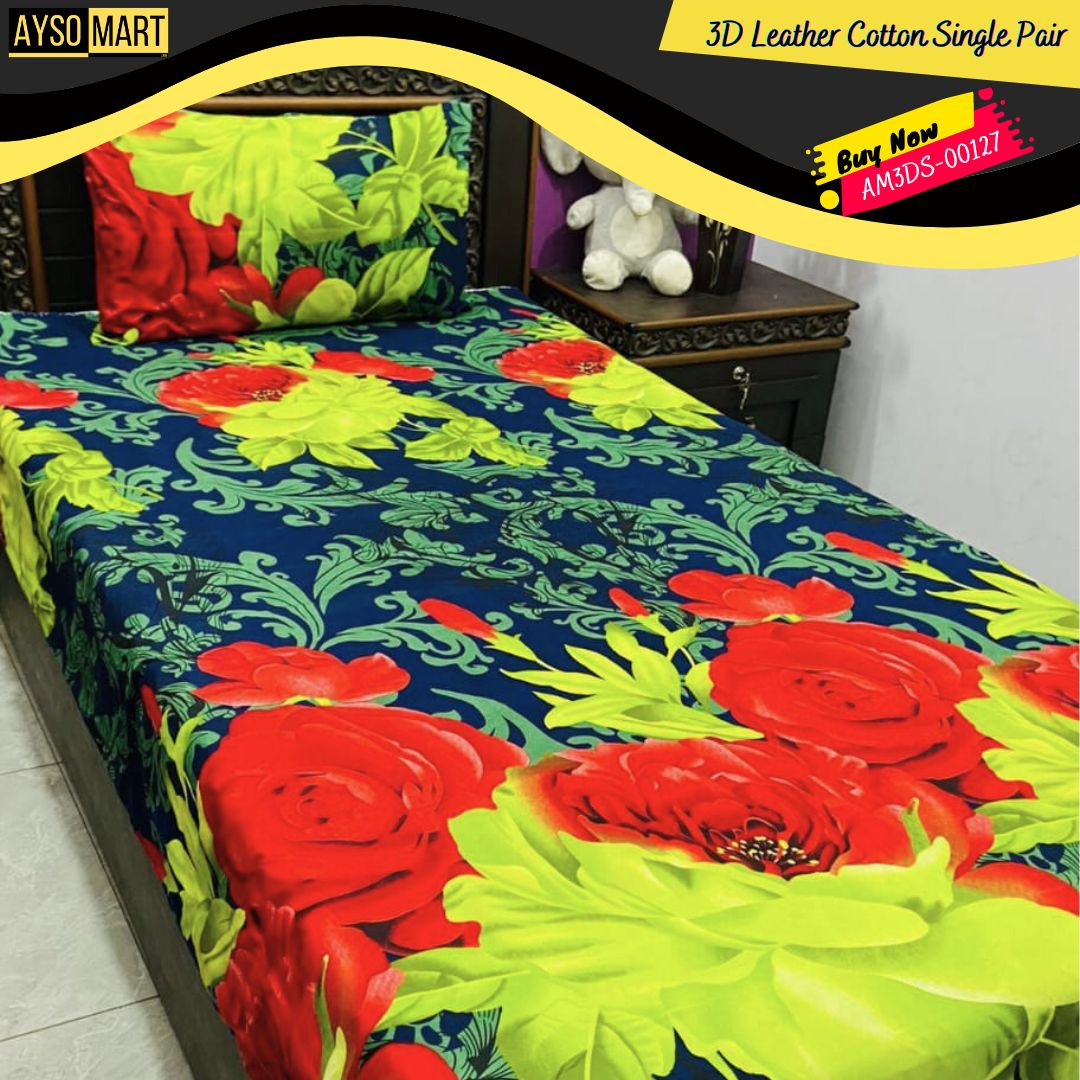 3D Leather Cotton Single Pair Bedsheet AM3DS-00127