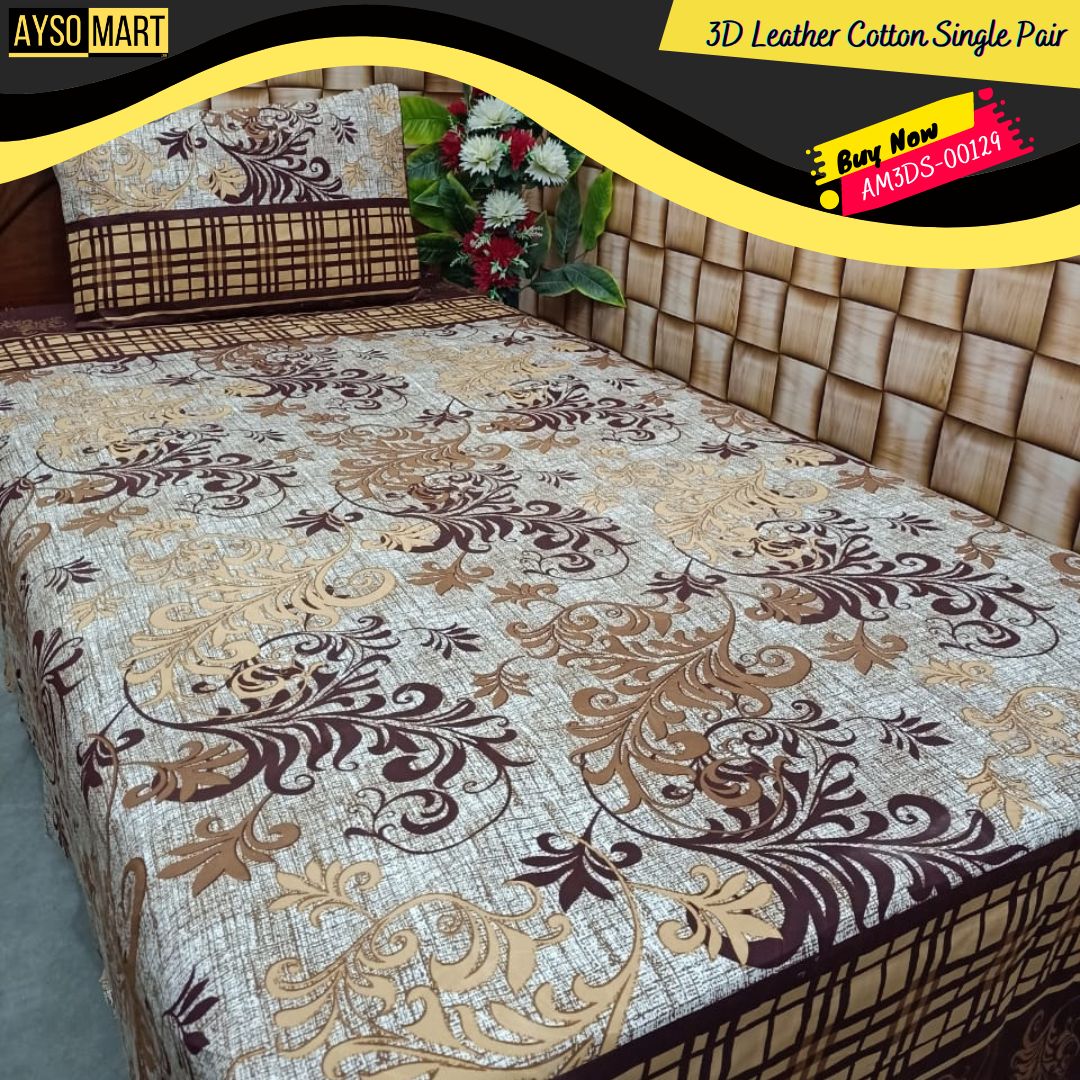 3D Leather Cotton Single Pair Bedsheet AM3DS-00129