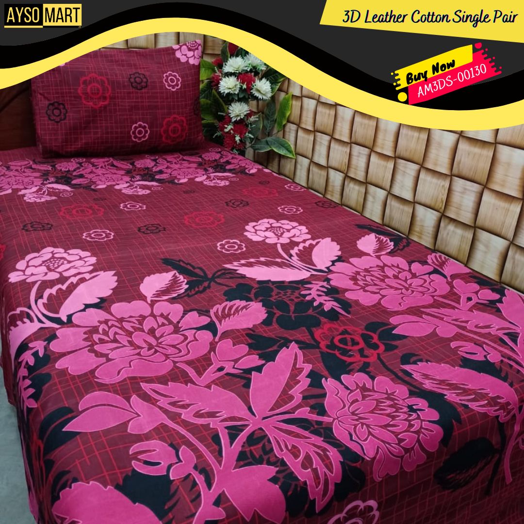 3D Leather Cotton Single Pair Bedsheet AM3DS-00130