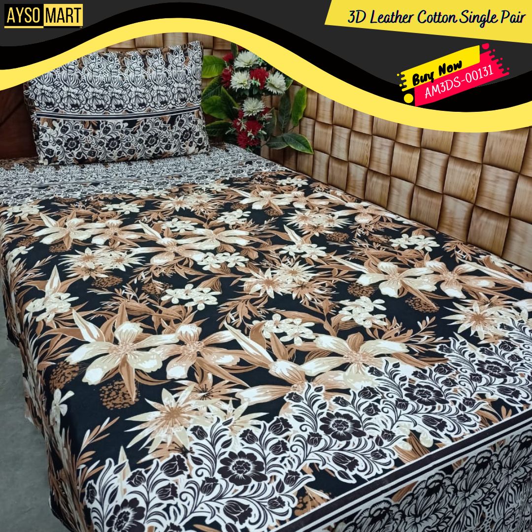 3D Leather Cotton Single Pair Bedsheet AM3DS-00131