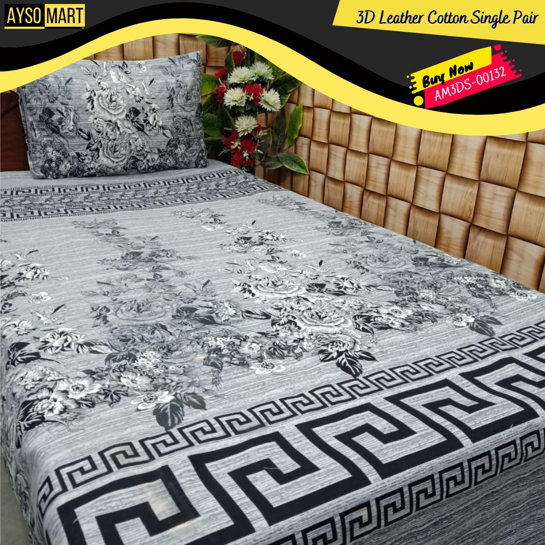 3D Leather Cotton Single Pair Bedsheet AM3DS-00132