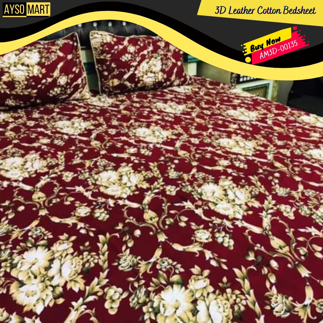 3D Leather Cotton Bedsheet AM3D-00135