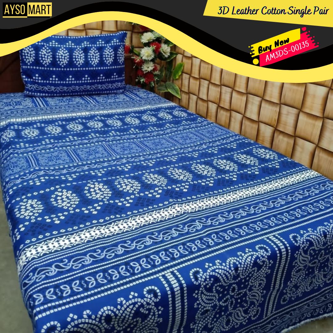 3D Leather Cotton Single Pair Bedsheet AM3DS-00135