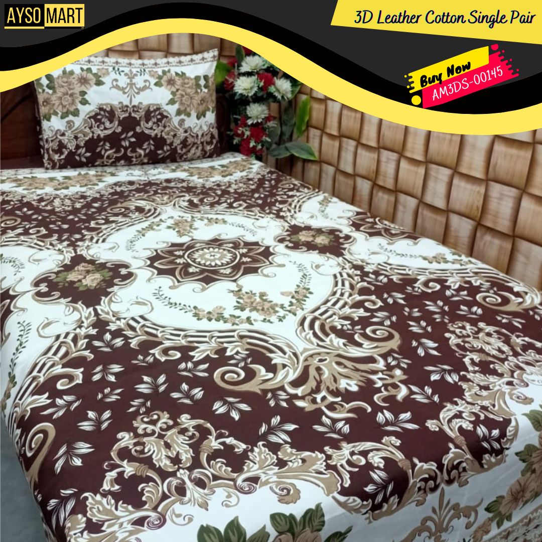 3D Leather Cotton Single Pair Bedsheet AM3DS-00145