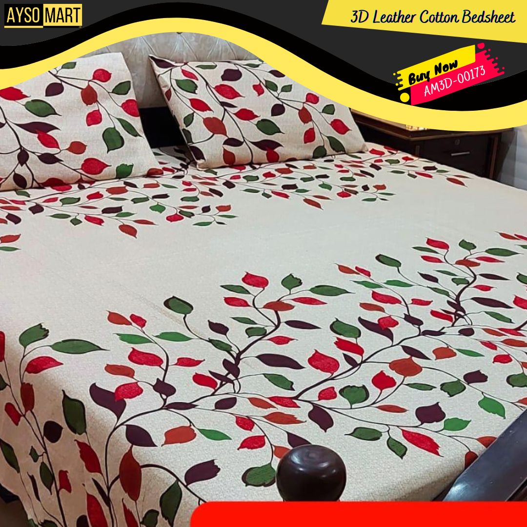 3D Leather Cotton Bedsheet AM3D-00173