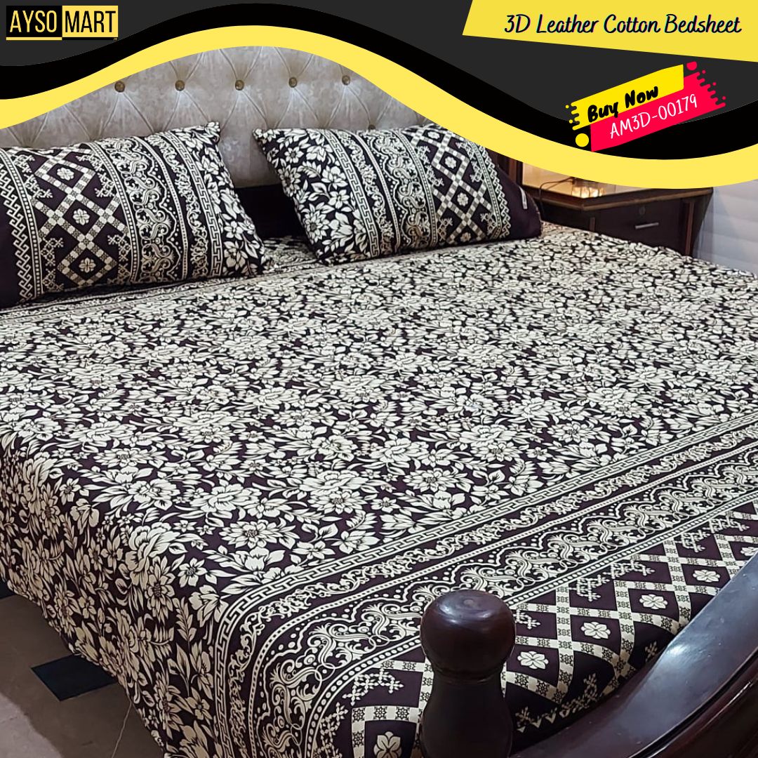 3D Leather Cotton Bedsheet AM3D-00179