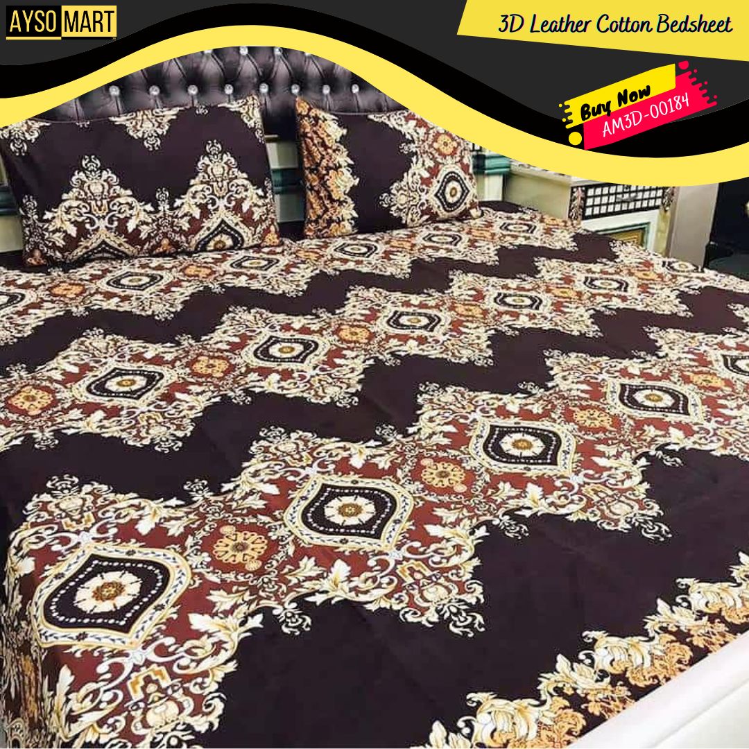 3D Leather Cotton Bedsheet AM3D-00184