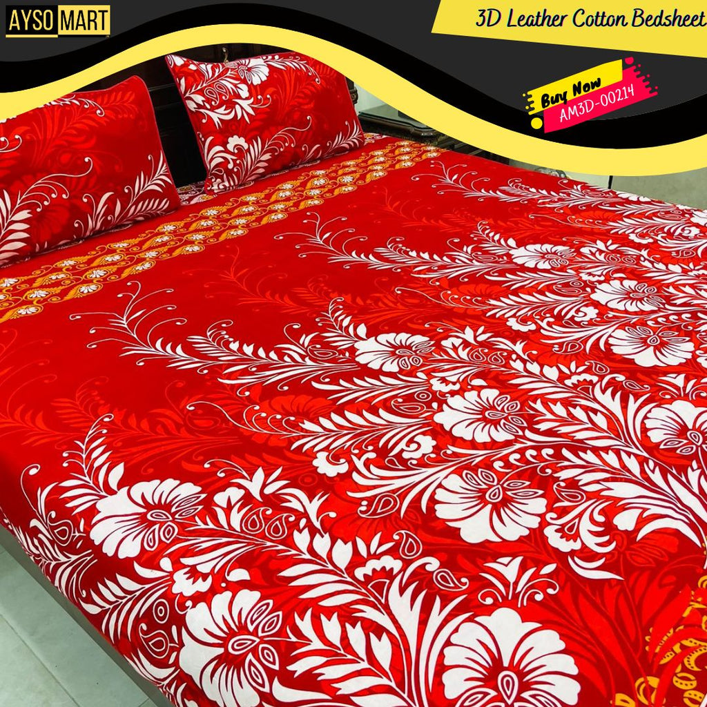 Red &amp; White Paradise 3D Crystal Cotton Bedsheet AM3D-00214