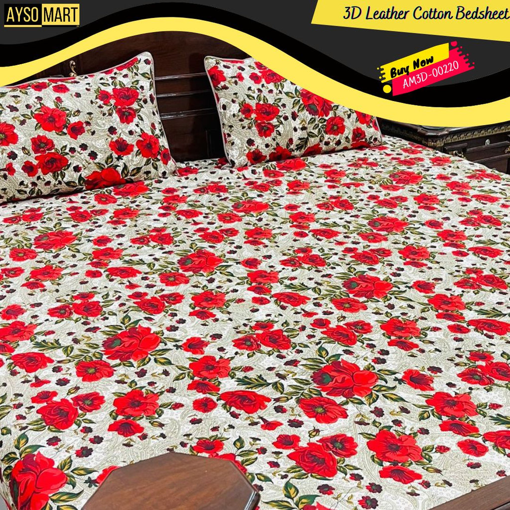 Red Roses 3D Crystal Cotton Bedsheet AM3D-00220