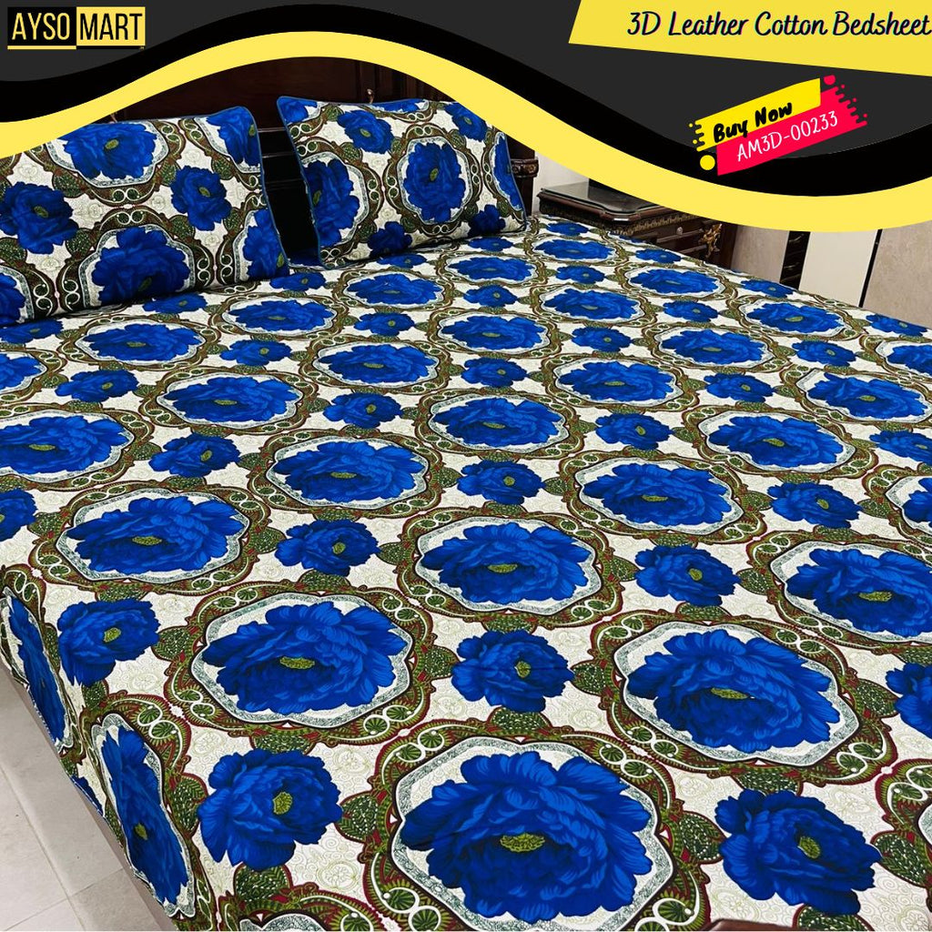 sapphire Floral 3D Crystal Cotton Bedsheet AM3D-00233