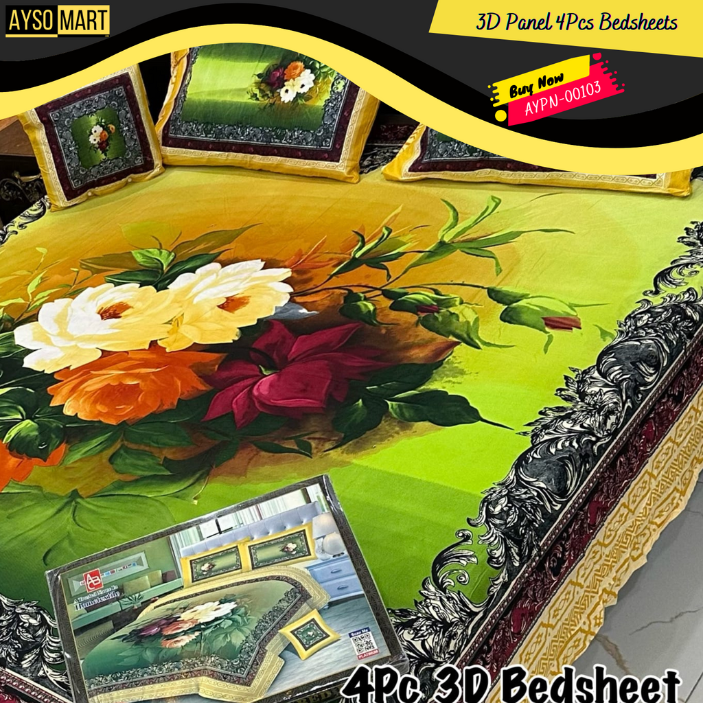 4Pcs 3D Panel Bedsheet Luxury King Size Bedsheets AYPN-00103