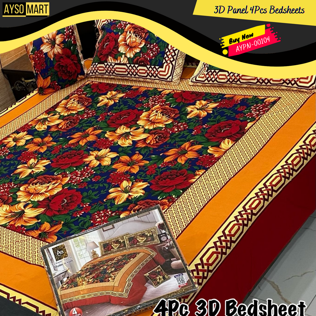 4Pcs 3D Panel Bedsheet Luxury King Size Bedsheets AYPN-00104