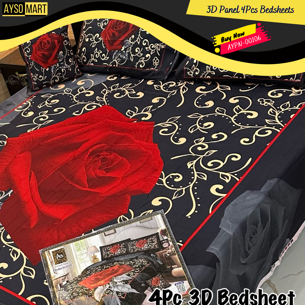 4Pcs 3D Panel Bedsheet Luxury King Size Bedsheets AYPN-00106