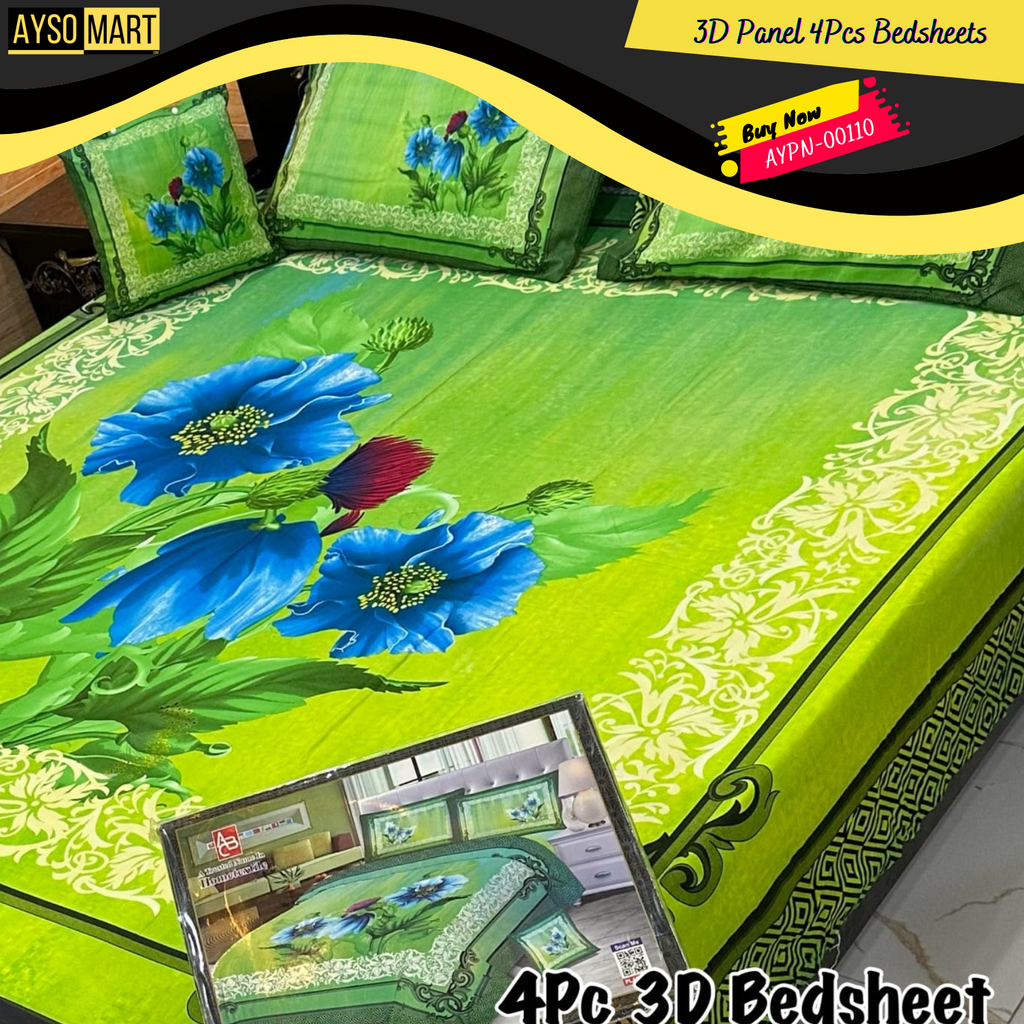 4Pcs 3D Panel Bedsheet Luxury King Size Bedsheets AYPN-00110