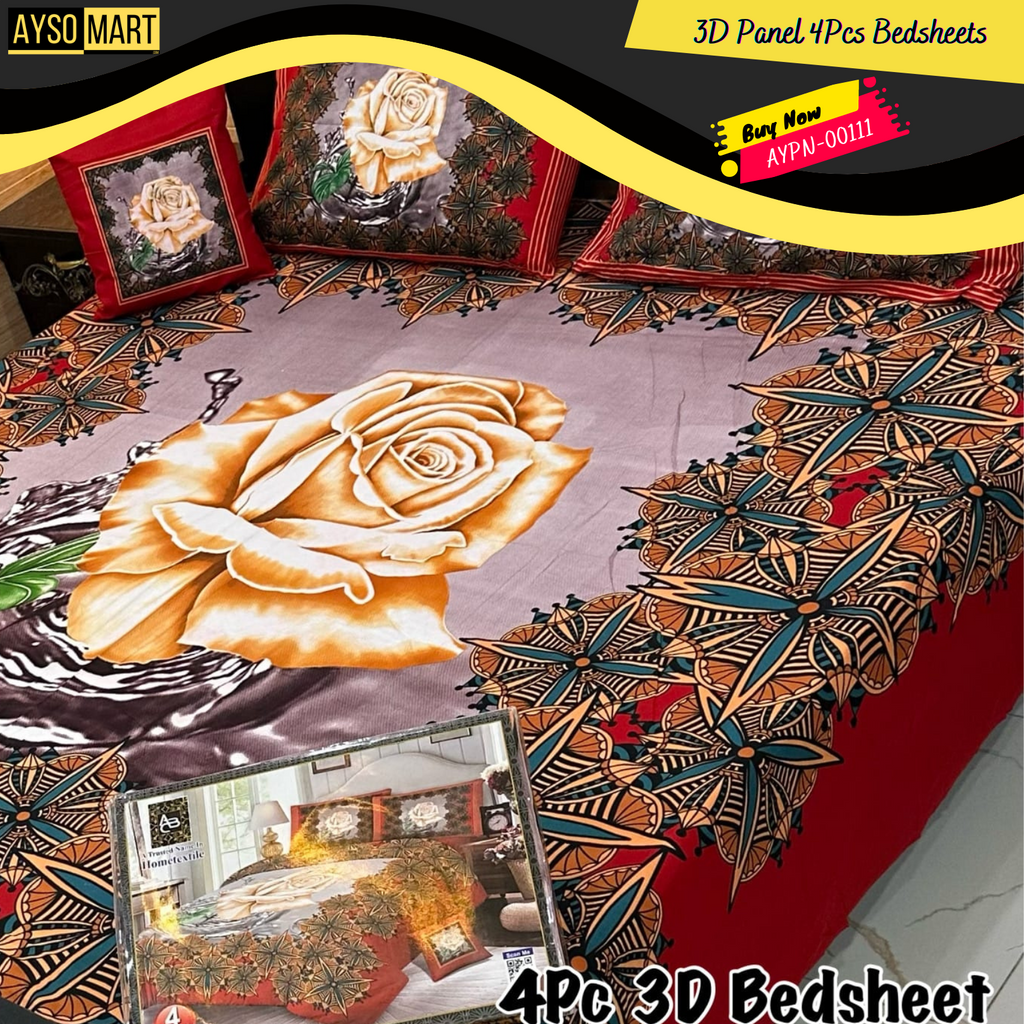 4Pcs 3D Panel Bedsheet Luxury King Size Bedsheets AYPN-00111